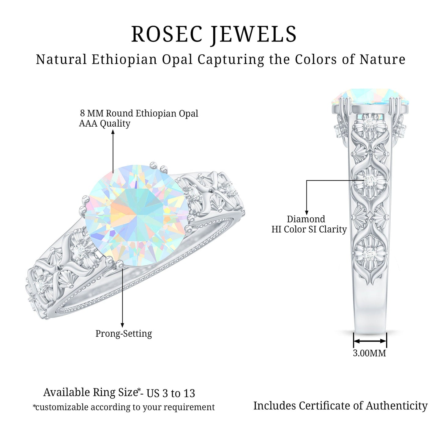 Nature Inspired 2 Carat Ethiopian Opal Engagement Ring with Diamond