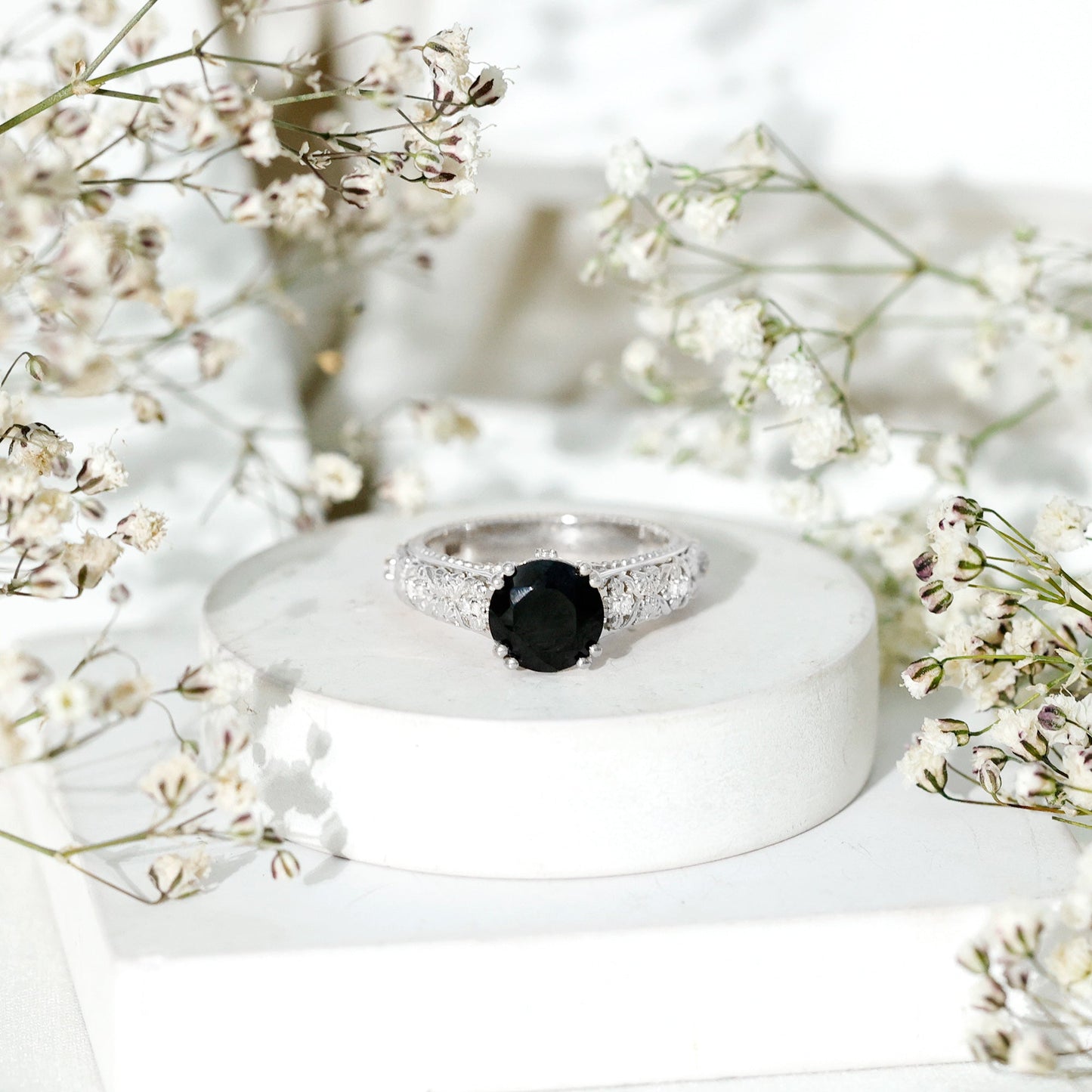 Nature Inspired 2 Carat Lab Grown Black and White Diamond Engagement Ring