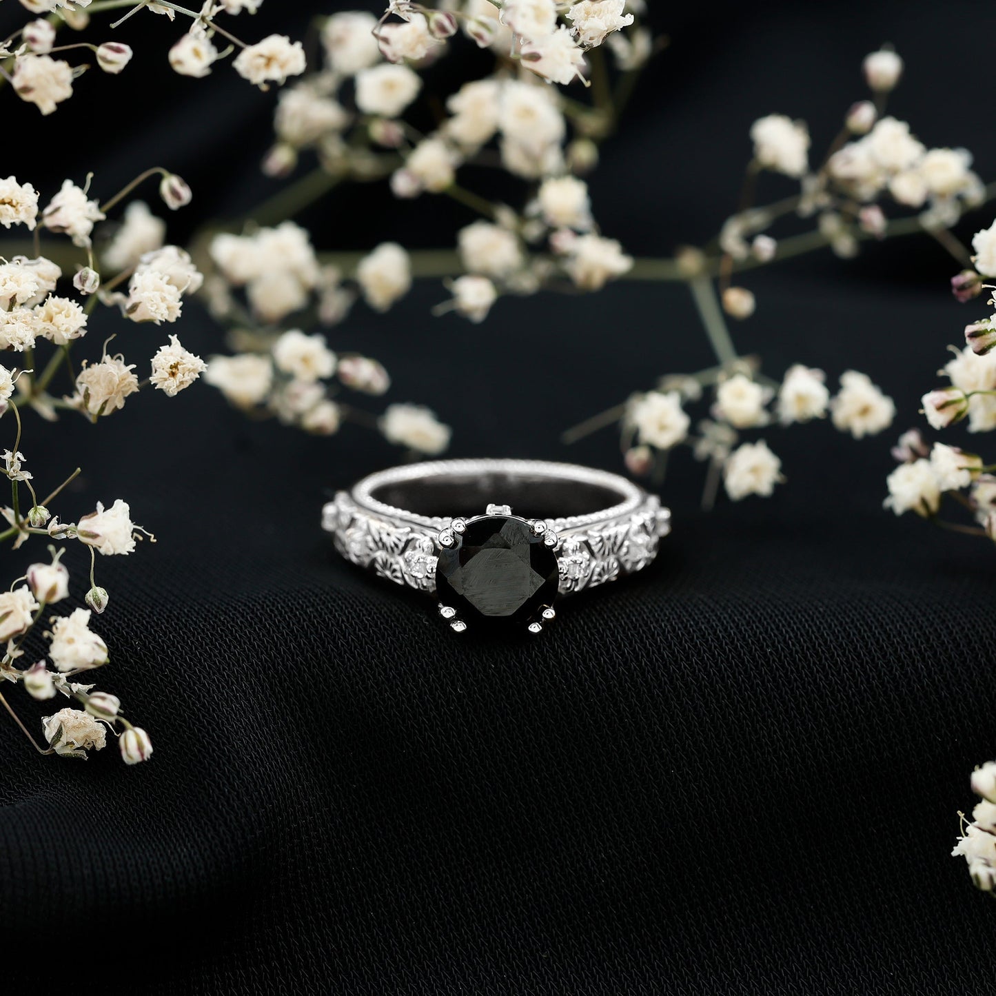 Nature Inspired 2 Carat Lab Grown Black and White Diamond Engagement Ring