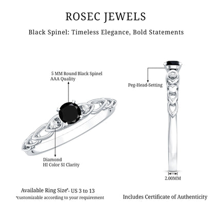 Natural Black Spinel Diamond Promise Ring with Certificate