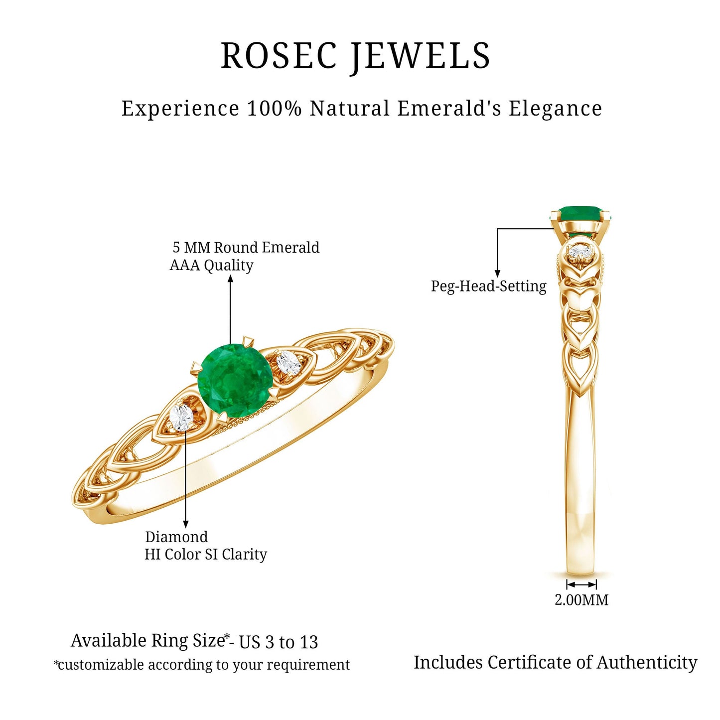 Genuine Emerald and Diamond Designer Promise Ring