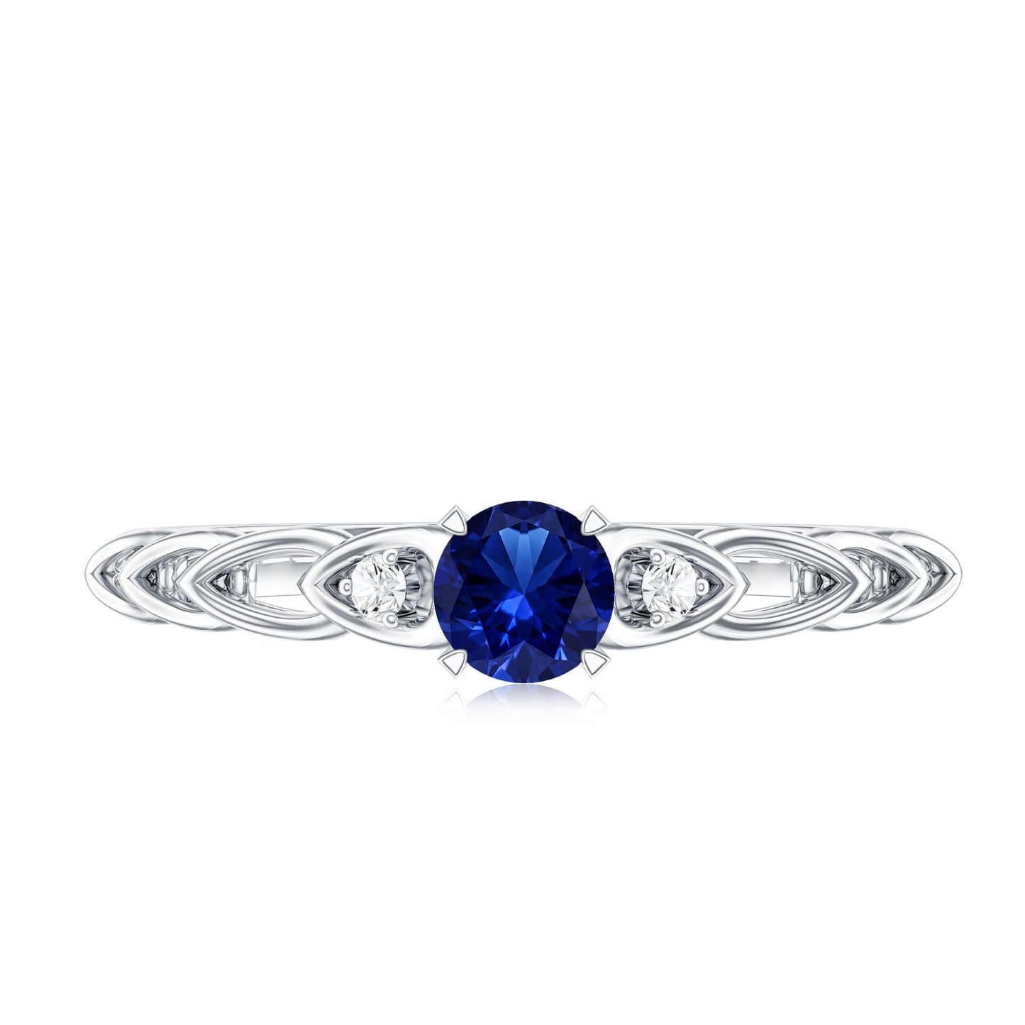 Certified 0.6 Carat Lab Grown Blue Sapphire Diamond Promise Ring