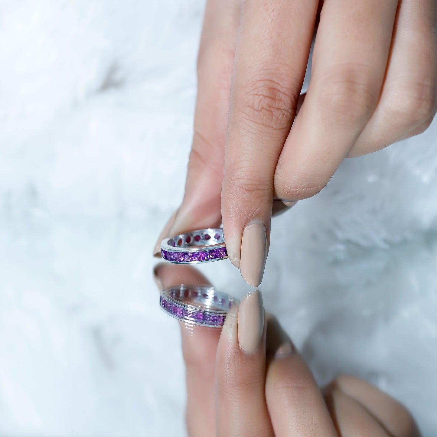 Genuine Amethyst Channel Set Eternity Ring for Women