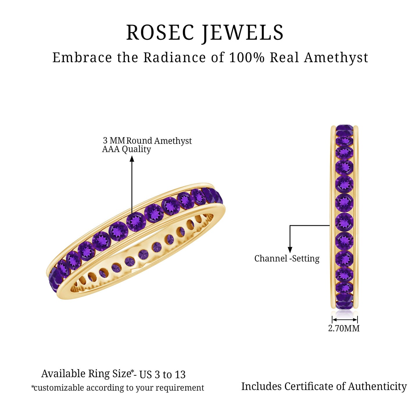 Genuine Amethyst Channel Set Eternity Ring for Women
