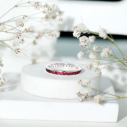 Channel Set Round Lab Created Ruby Eternity Band Ring for Women