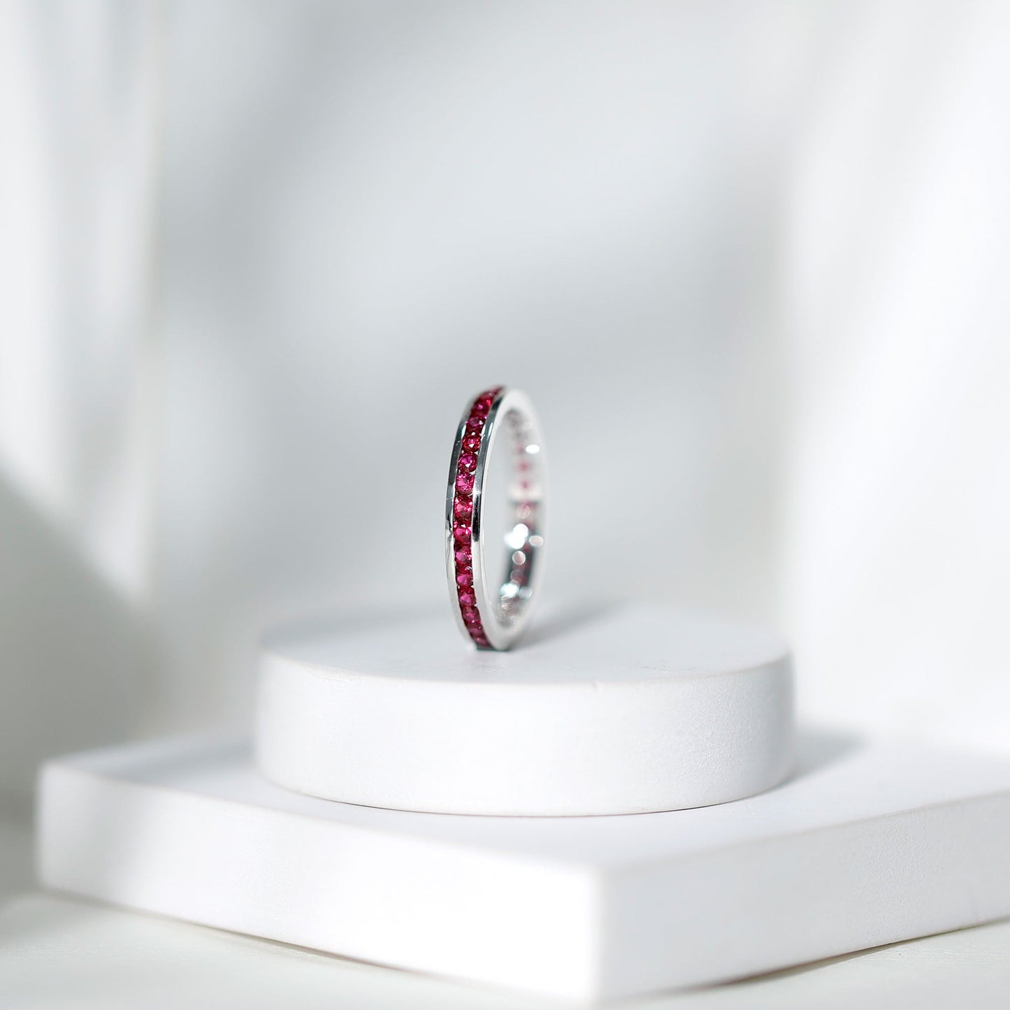 Channel Set Round Lab Created Ruby Eternity Band Ring for Women