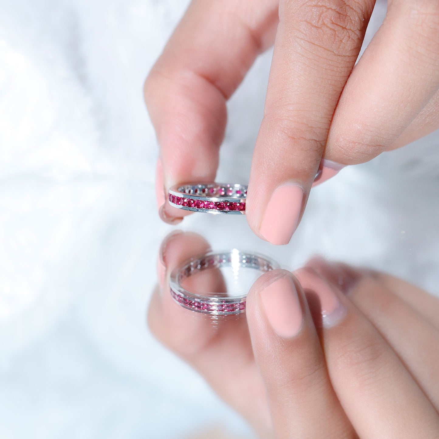 Channel Set Round Lab Created Ruby Eternity Band Ring for Women