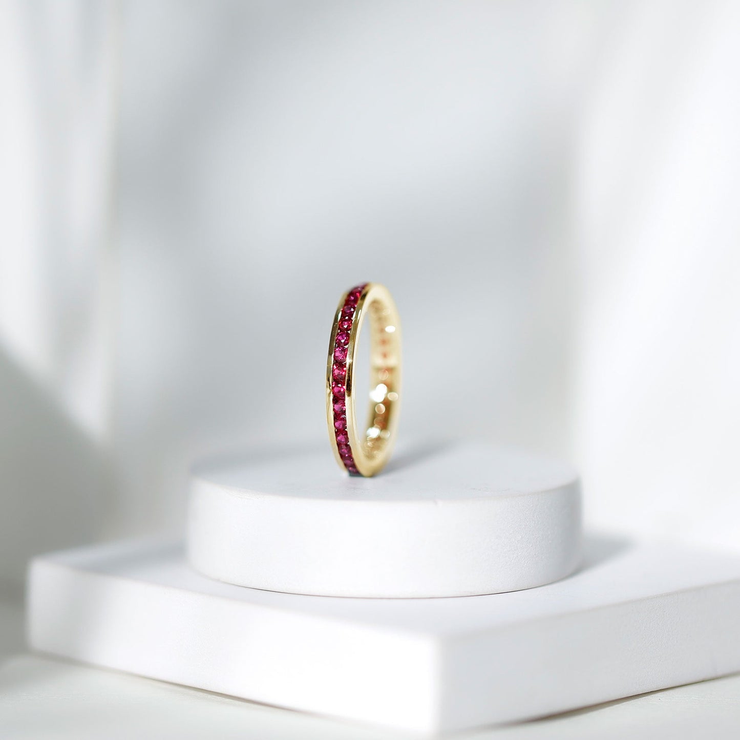 Channel Set Round Lab Created Ruby Eternity Band Ring for Women