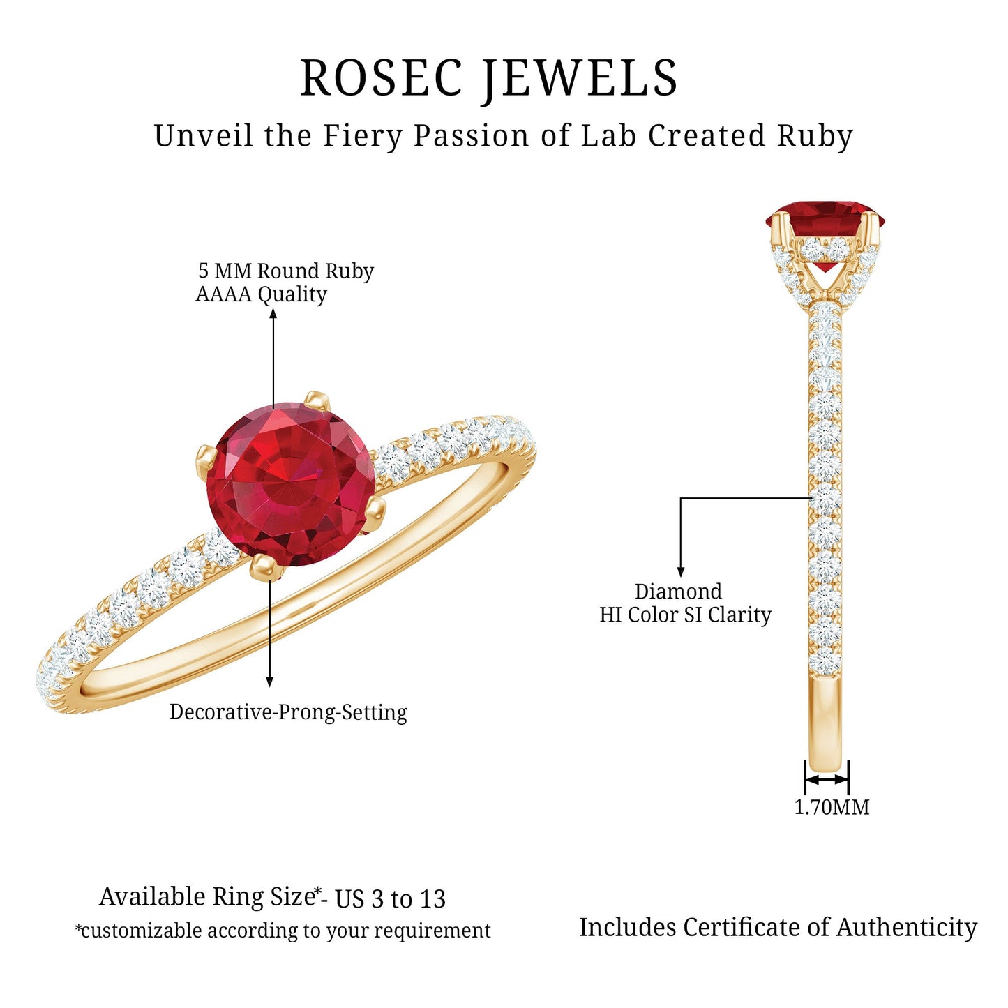 Lab Created Ruby Engagement Ring with Diamond Side Stones
