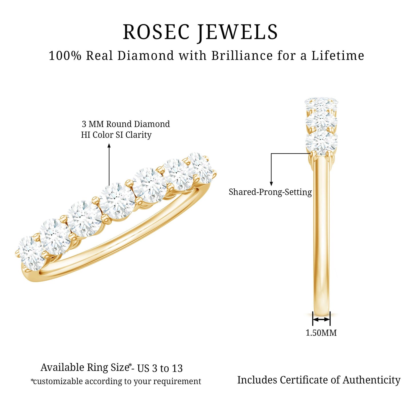 Natural Diamond Half Eternity Band Ring for Women