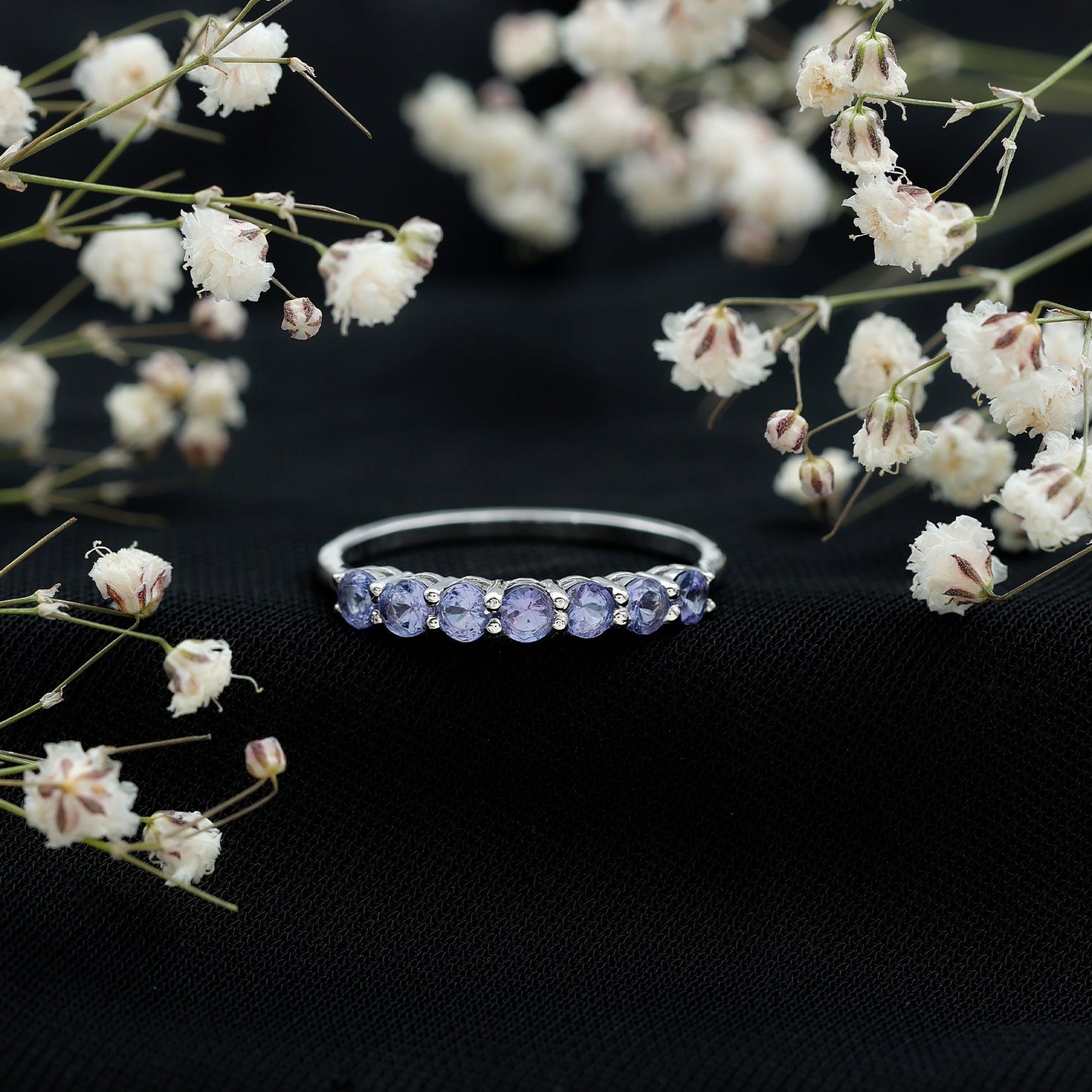 Certified Real Tanzanite Half Eternity Ring for Anniversary