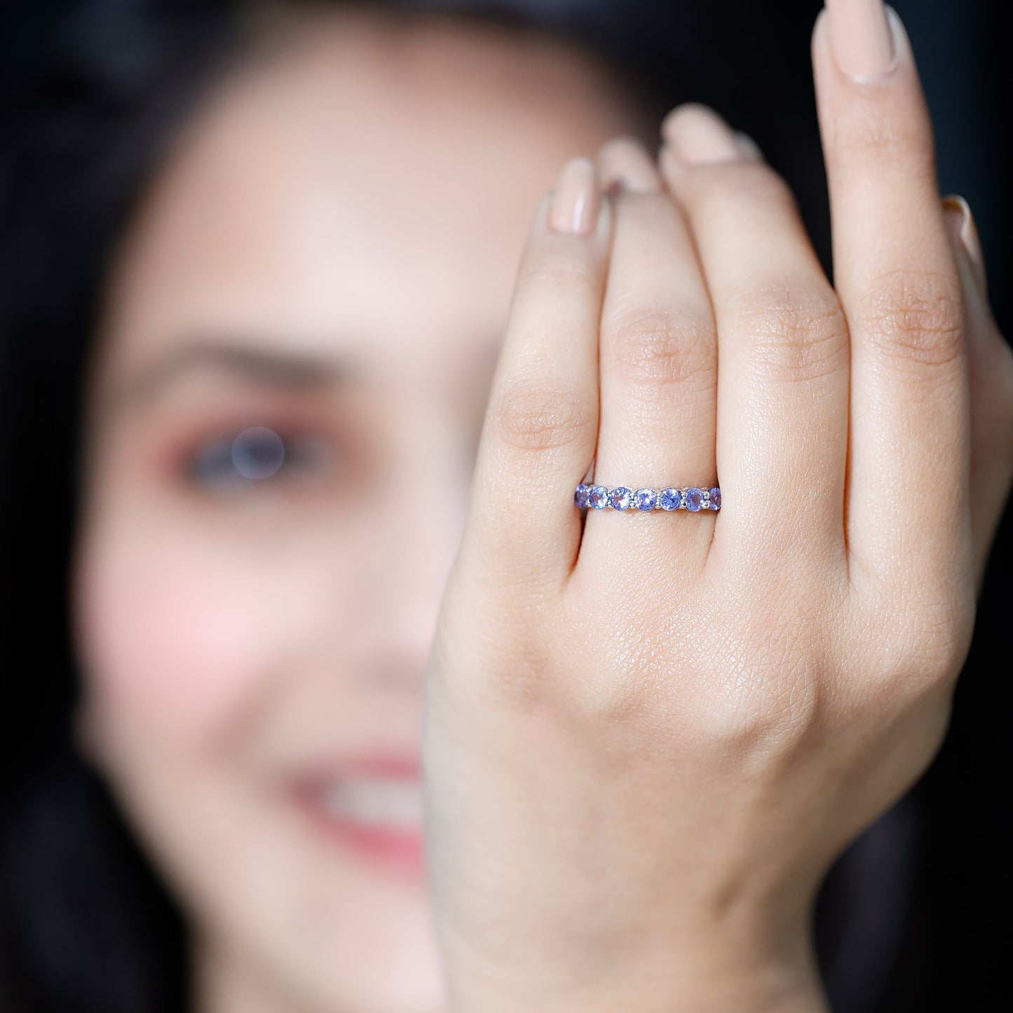 Certified Real Tanzanite Half Eternity Ring for Anniversary