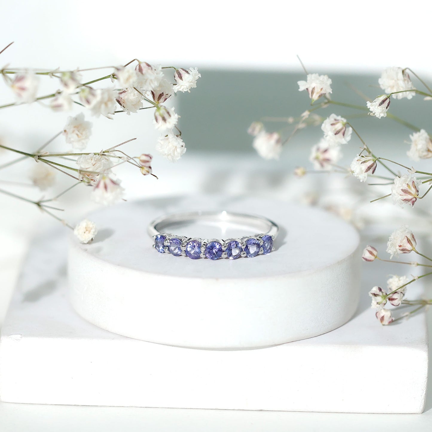 Certified Real Tanzanite Half Eternity Ring for Anniversary