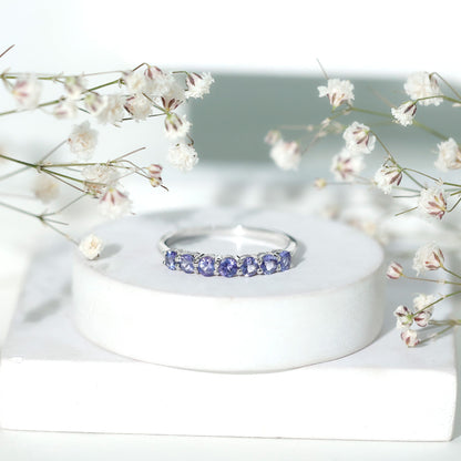 Certified Real Tanzanite Half Eternity Ring for Anniversary