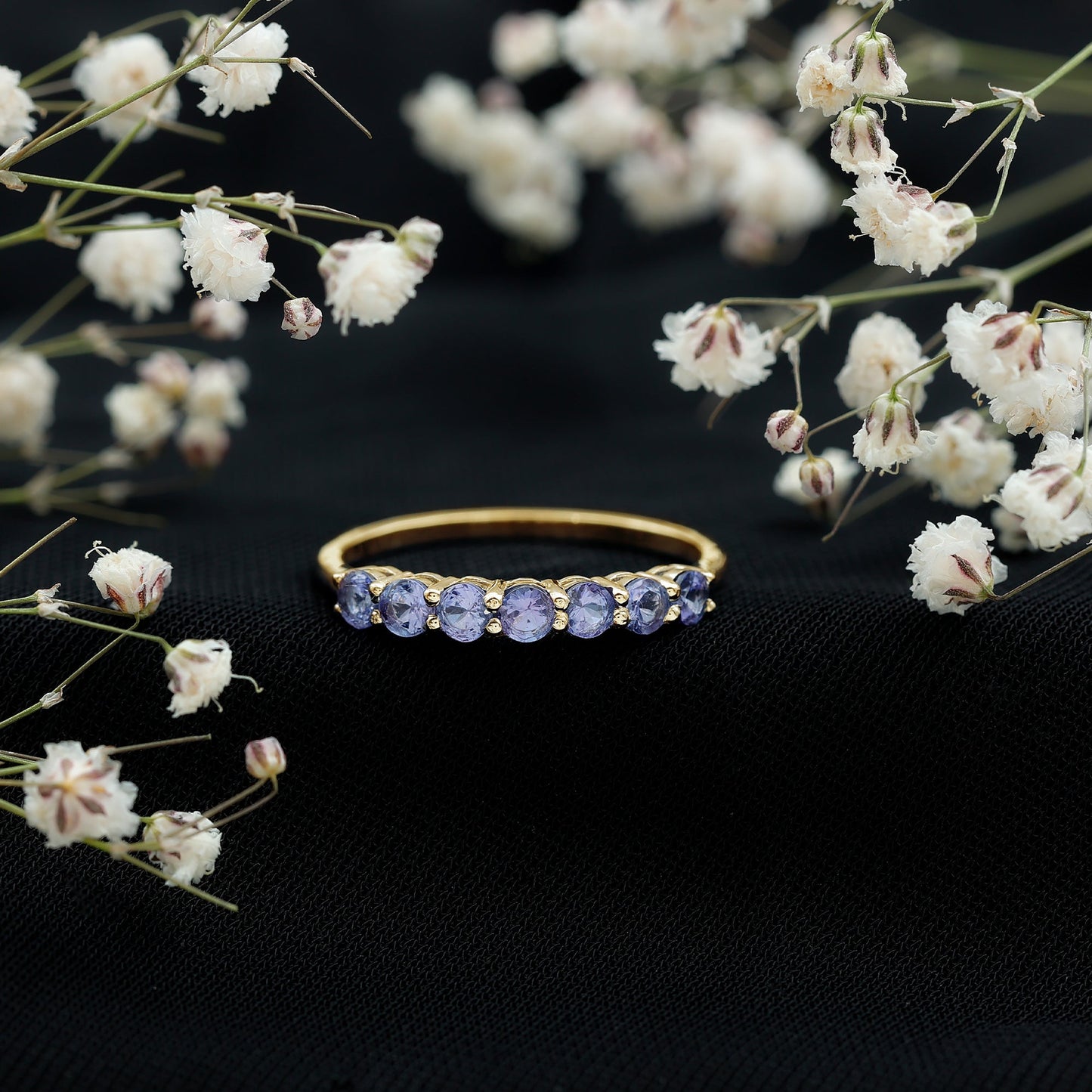 Certified Real Tanzanite Half Eternity Ring for Anniversary