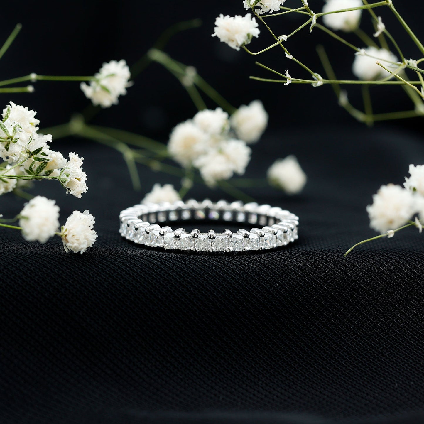 Princess Cut Moissanite Stackable Eternity Band Ring