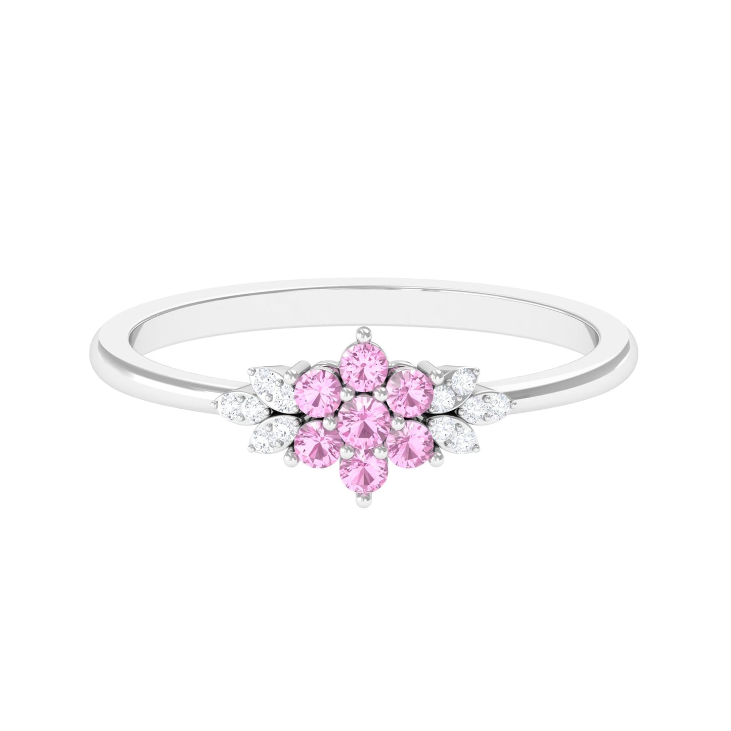 Real Pink Tourmaline Flower Cluster Ring with Diamond