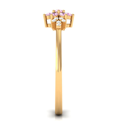 Real Pink Tourmaline Flower Cluster Ring with Diamond