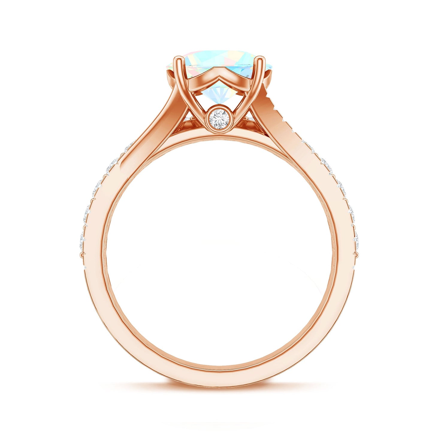 Natural Ethiopian Opal Split Shank Engagement Ring with Wedding Band