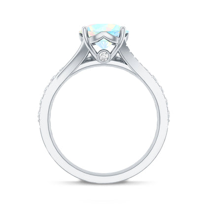 Natural Ethiopian Opal Split Shank Engagement Ring with Wedding Band