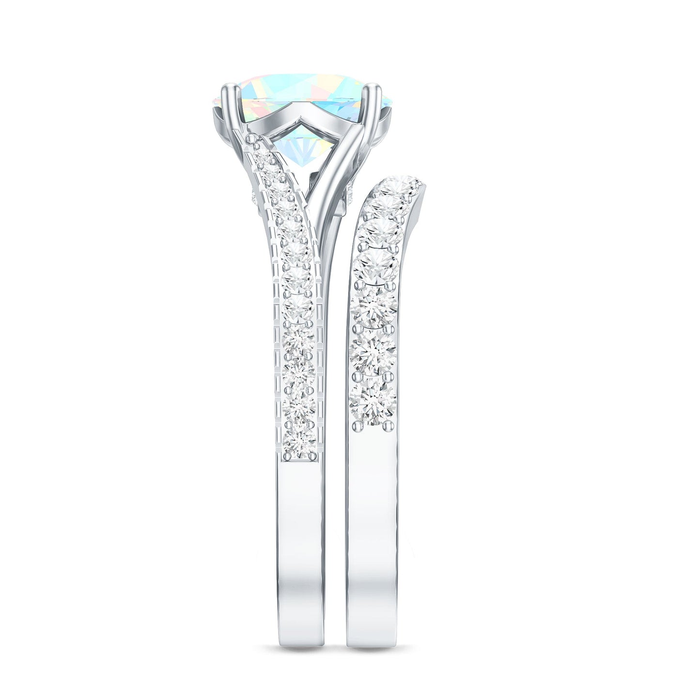 Natural Ethiopian Opal Split Shank Engagement Ring with Wedding Band
