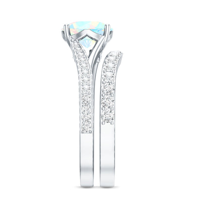 Natural Ethiopian Opal Split Shank Engagement Ring with Wedding Band