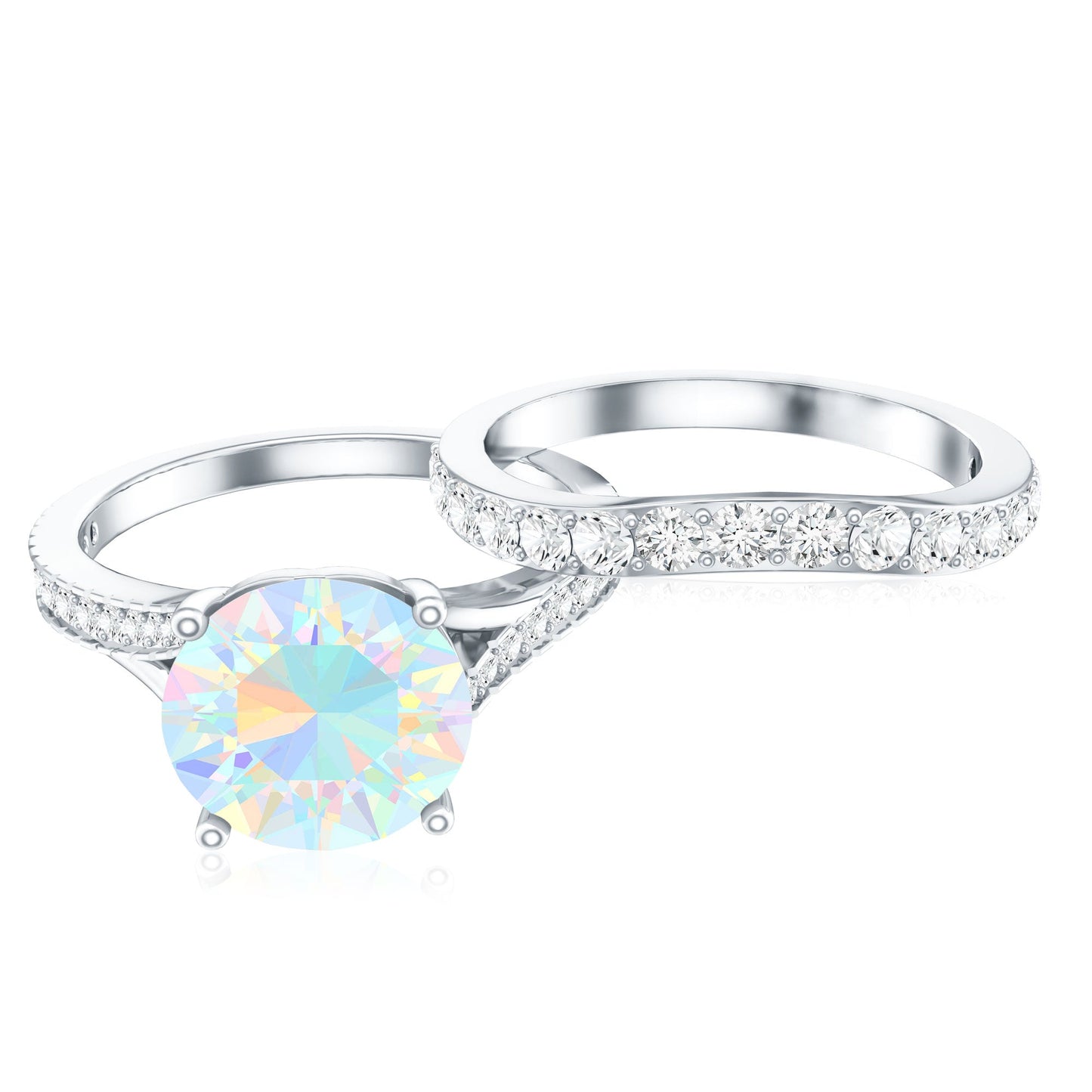 Natural Ethiopian Opal Split Shank Engagement Ring with Wedding Band