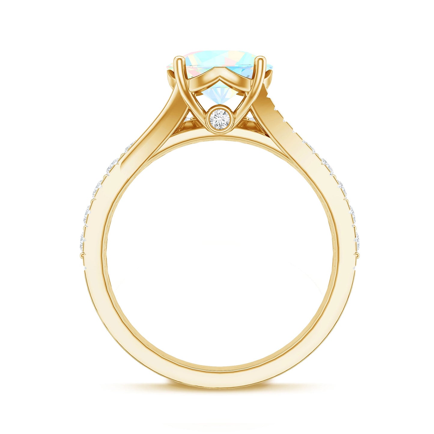 Natural Ethiopian Opal Split Shank Engagement Ring with Wedding Band