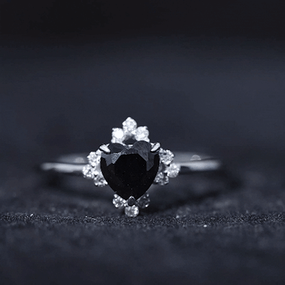 2 Carat Heart Shape Black Onyx Solitaire Engagement Ring with Diamond Accent