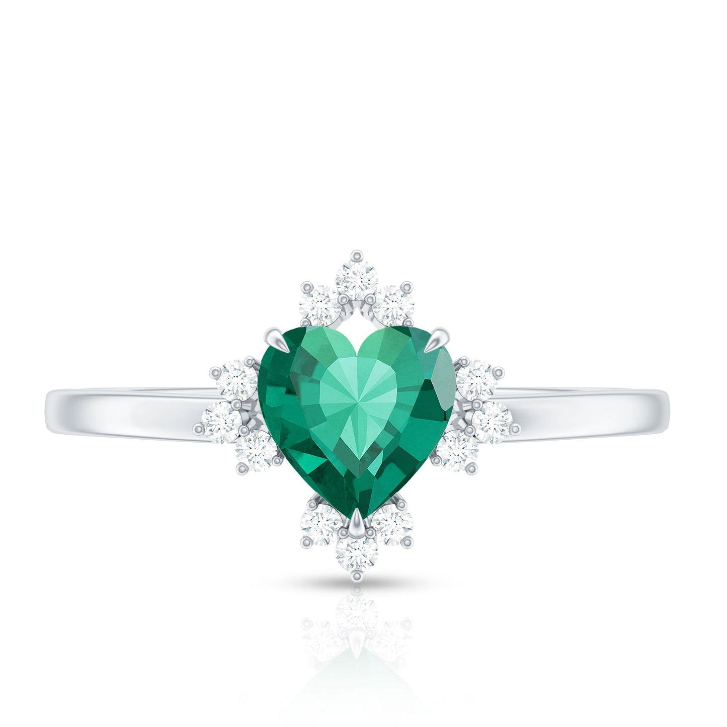 Certified Lab Grown Emerald Heart Shaped Promise Ring with Diamond