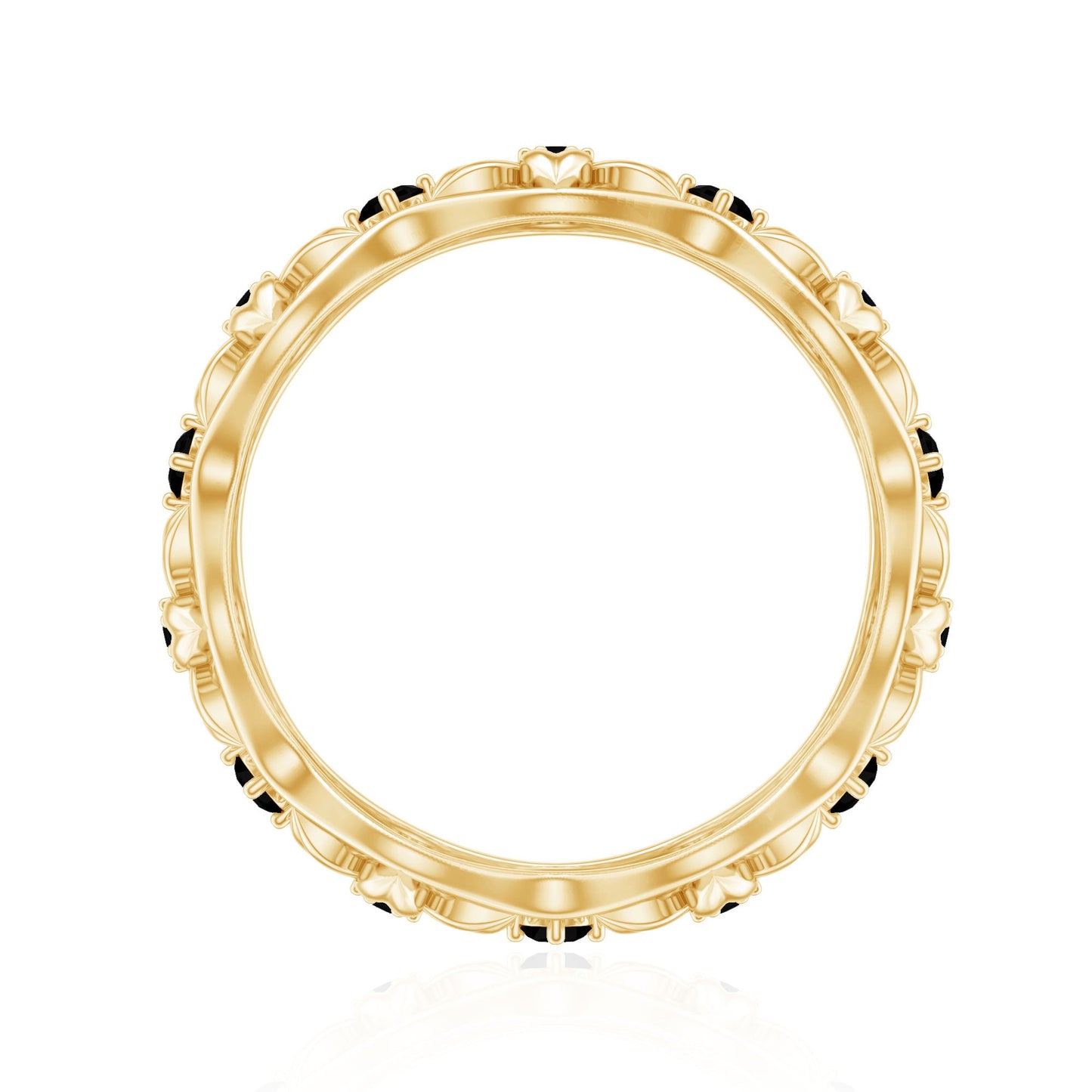 Natural Black Spinel Flower Band Ring for Women