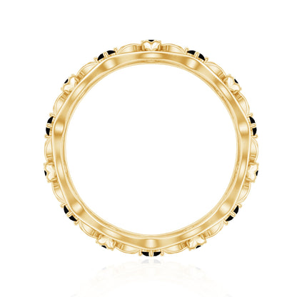 Natural Black Spinel Flower Band Ring for Women