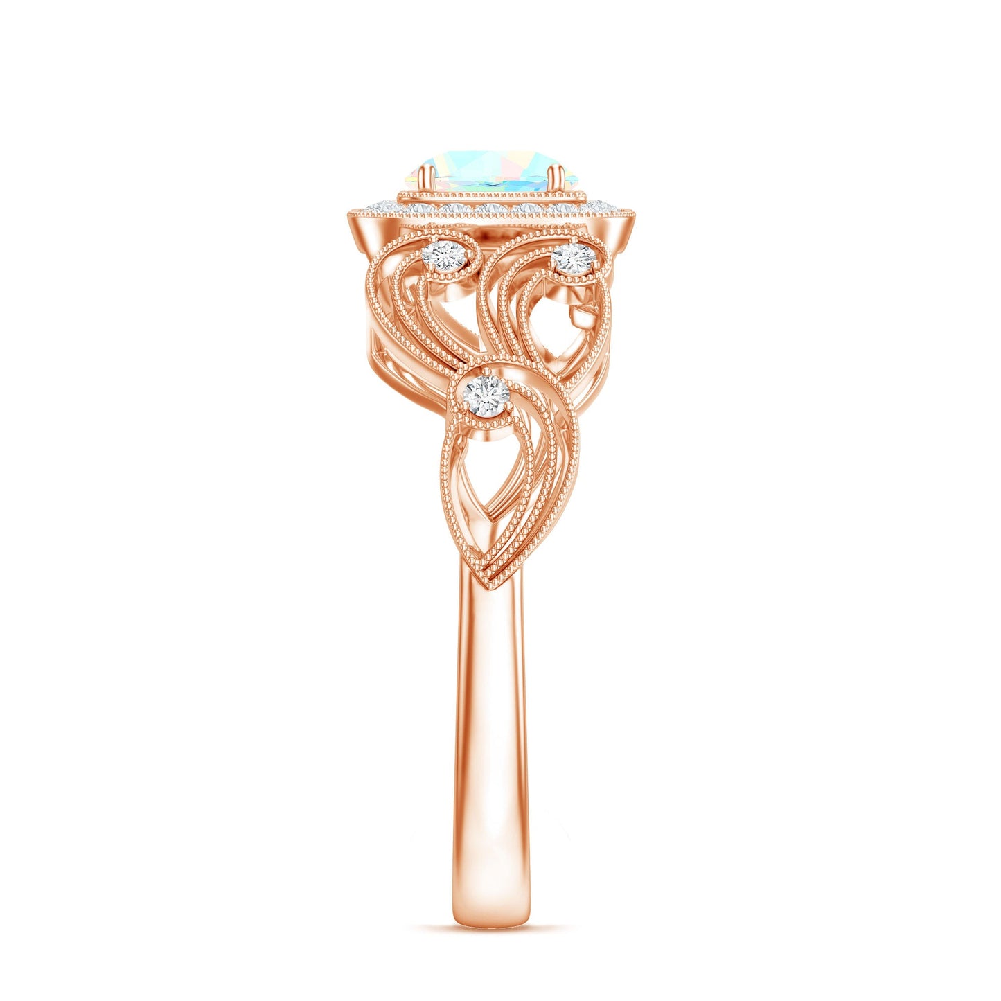 Certified Real Ethiopian Opal Retro Engagement Ring with Diamond