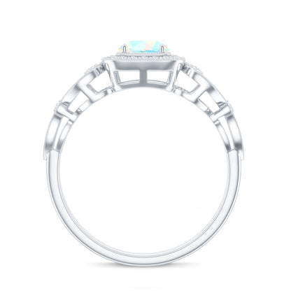 Certified Real Ethiopian Opal Retro Engagement Ring with Diamond