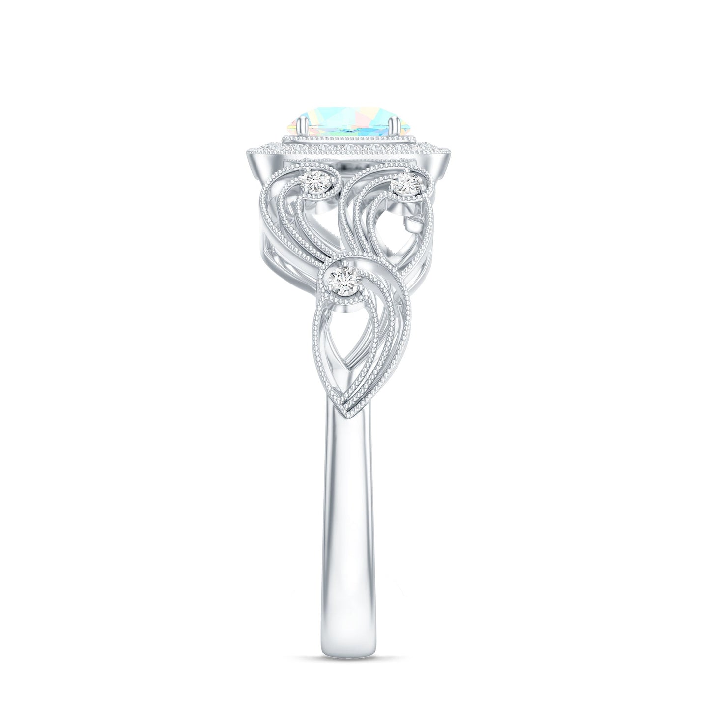 Certified Real Ethiopian Opal Retro Engagement Ring with Diamond