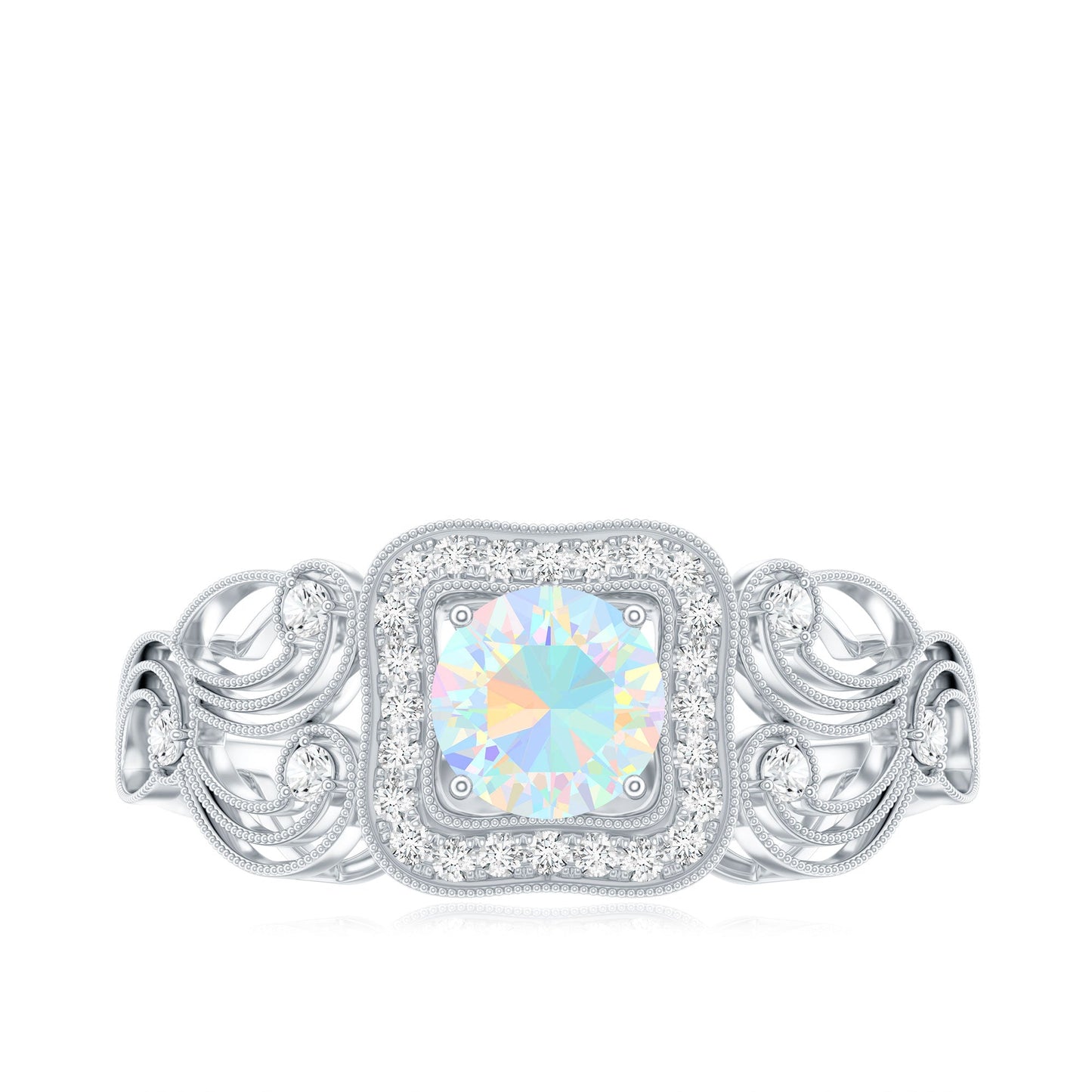 Certified Real Ethiopian Opal Retro Engagement Ring with Diamond