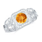 Natural Citrine Retro Engagement Ring with Diamond