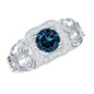 Certified London Blue Topaz Art Deco Engagement Ring with Diamond Halo
