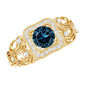 Certified London Blue Topaz Art Deco Engagement Ring with Diamond Halo