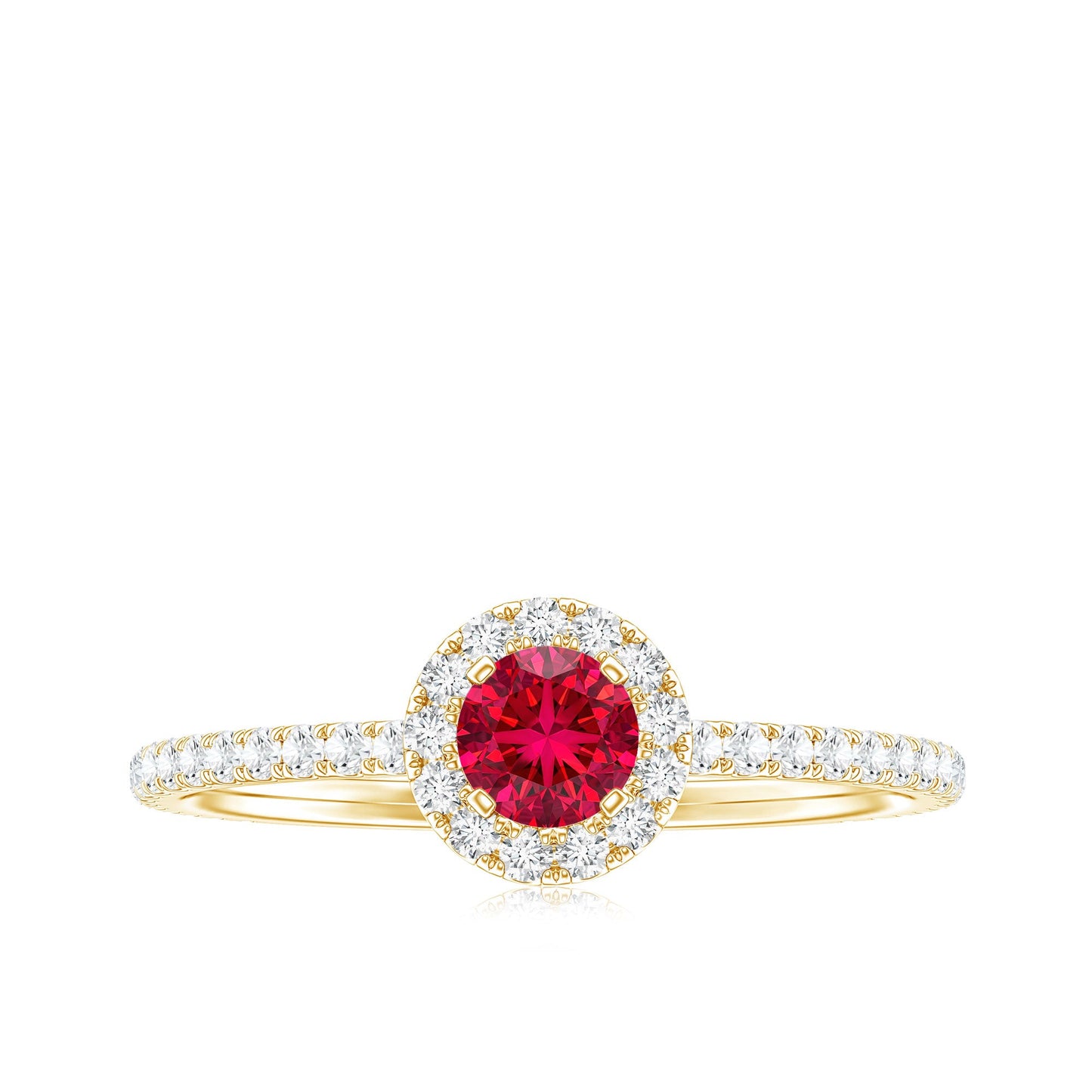 Certified Lab Grown Ruby and Diamond Halo Engagement Ring