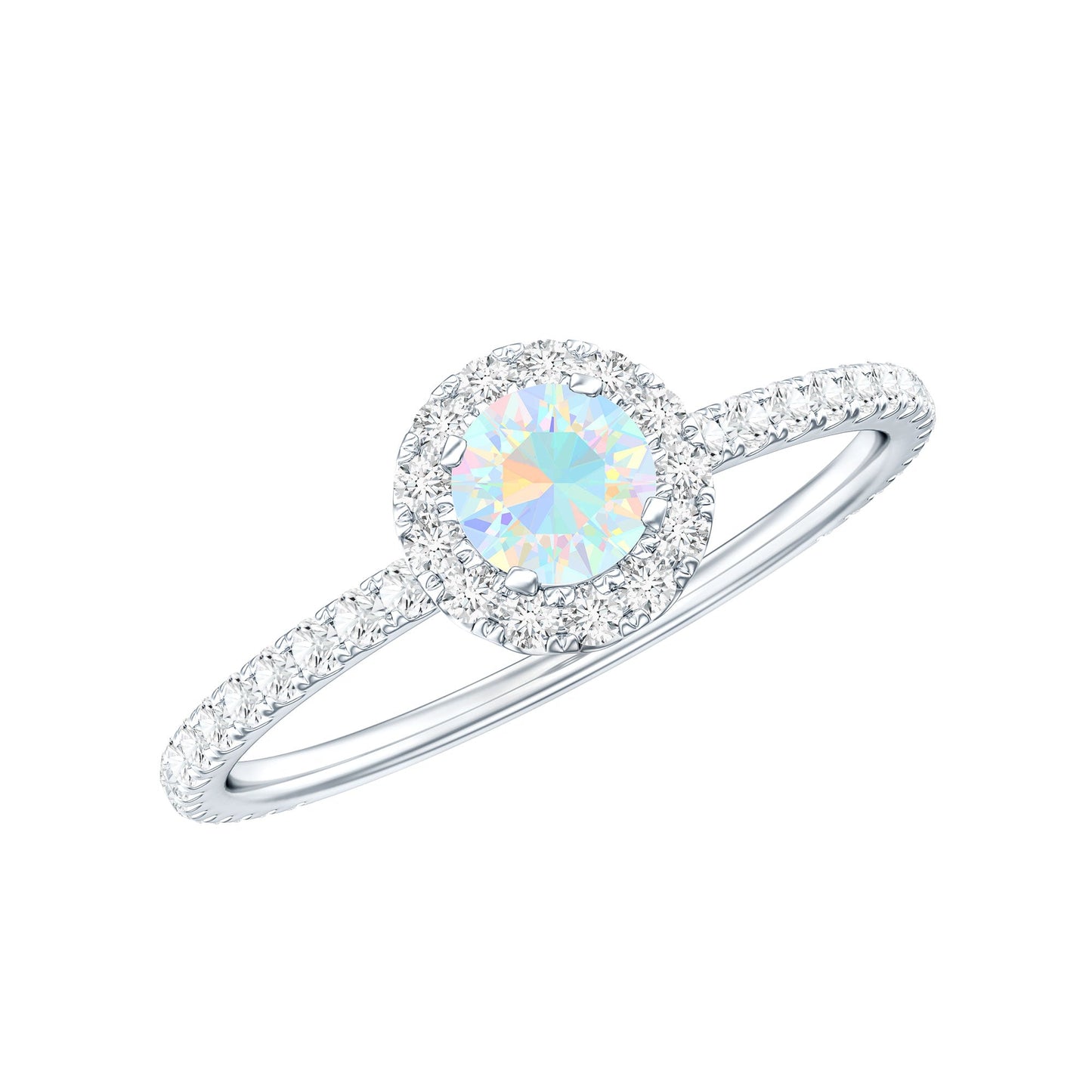 Natural Opalescent Promise Engagement Ring with Diamond Halo