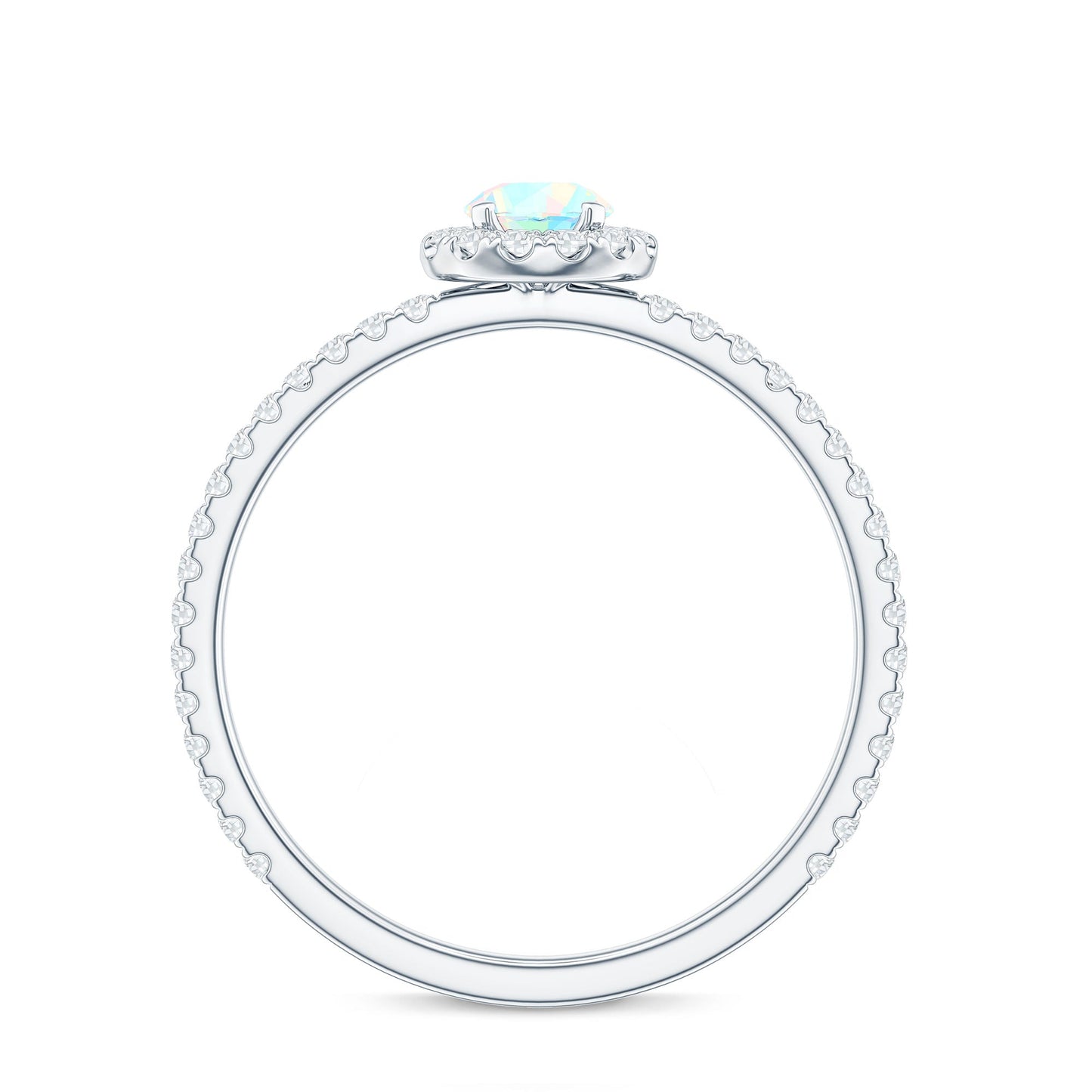 Natural Opalescent Promise Engagement Ring with Diamond Halo
