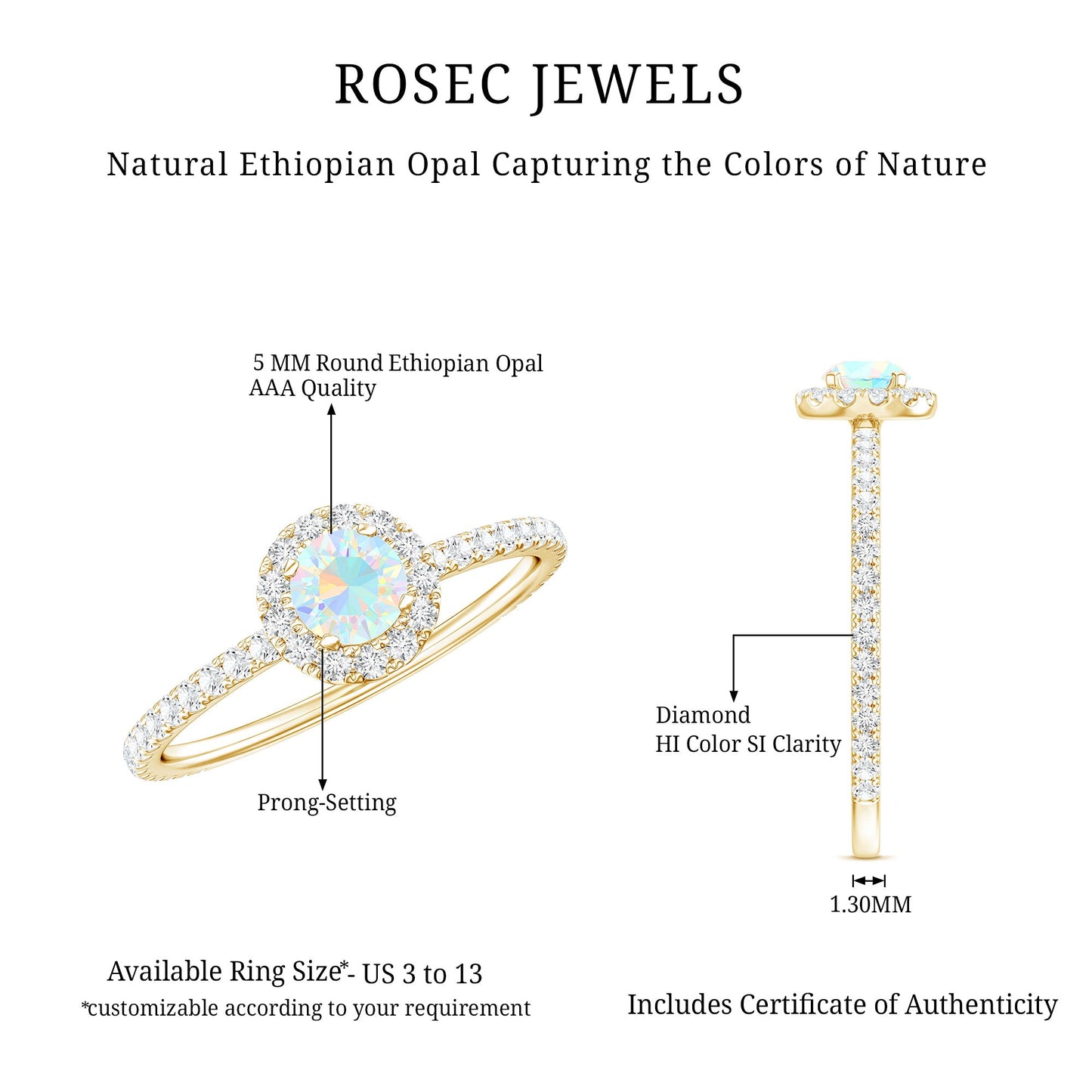 Natural Opalescent Promise Engagement Ring with Diamond Halo