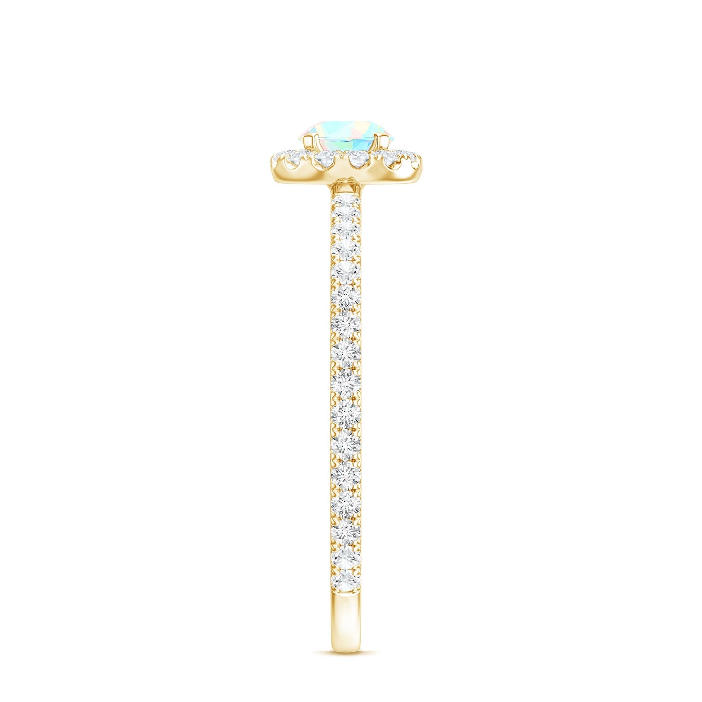 Natural Opalescent Promise Engagement Ring with Diamond Halo