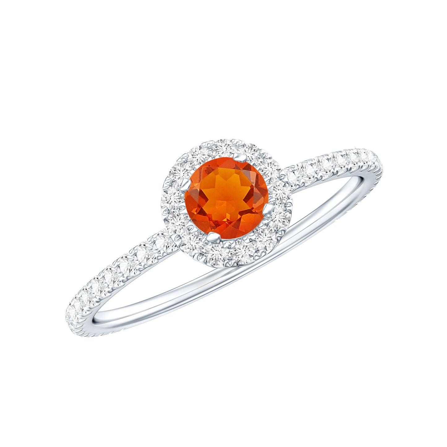 Round Fire Opal Minimal Engagement Ring with Diamond
