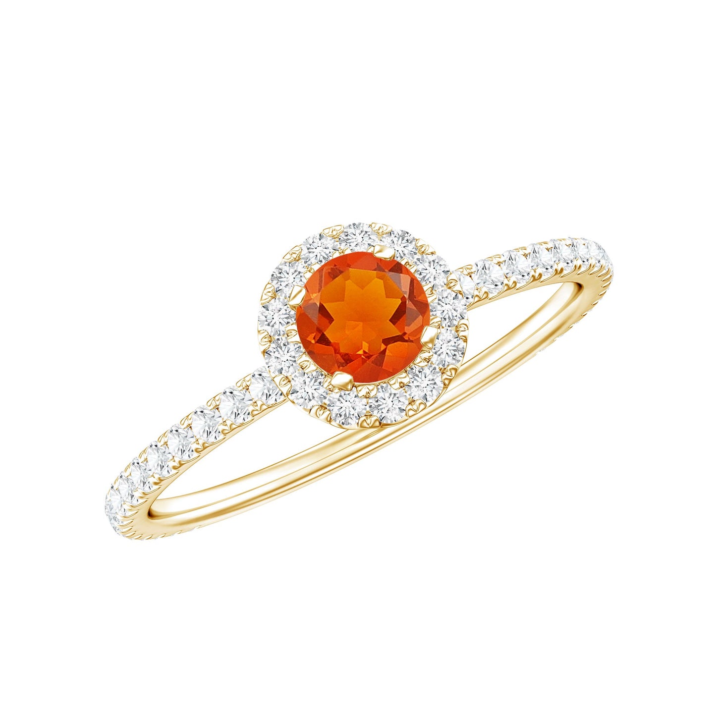 Round Fire Opal Minimal Engagement Ring with Diamond