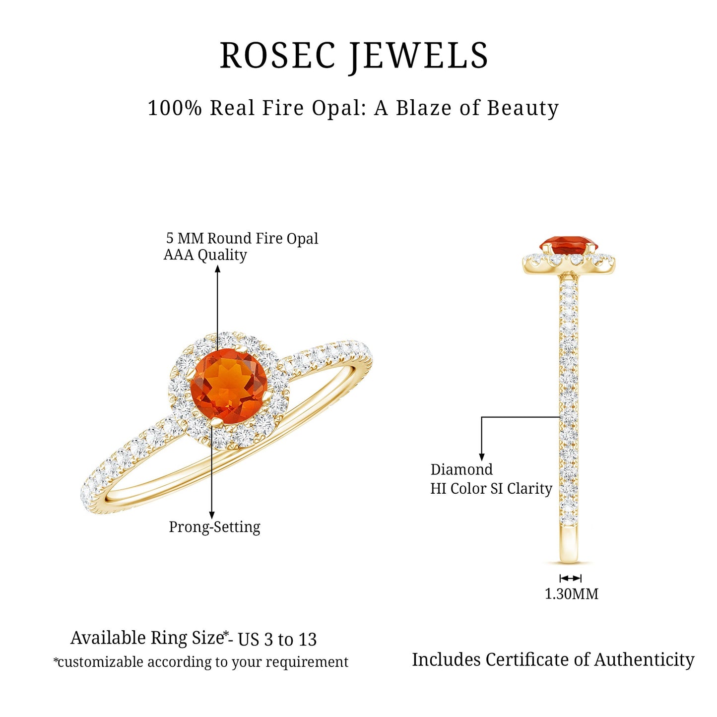 Round Fire Opal Minimal Engagement Ring with Diamond