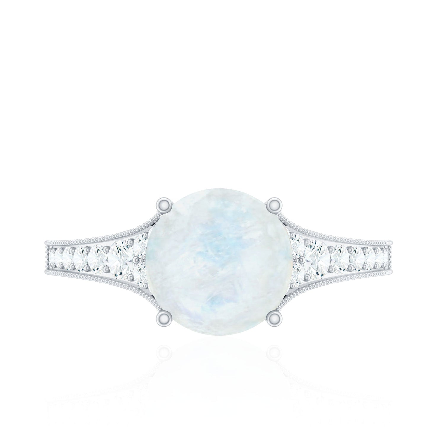Designer Moonstone Engagement Ring with Diamond Side Stones