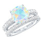Certified Natural Ethiopian Opal Cushion Cut Engagement Ring with Wedding Band
