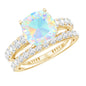 Certified Natural Ethiopian Opal Cushion Cut Engagement Ring with Wedding Band